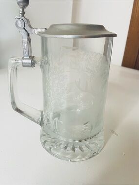 Vintage West German Etched Hlasz Beer Stein Forest Deer Pewter  Hinged Lid